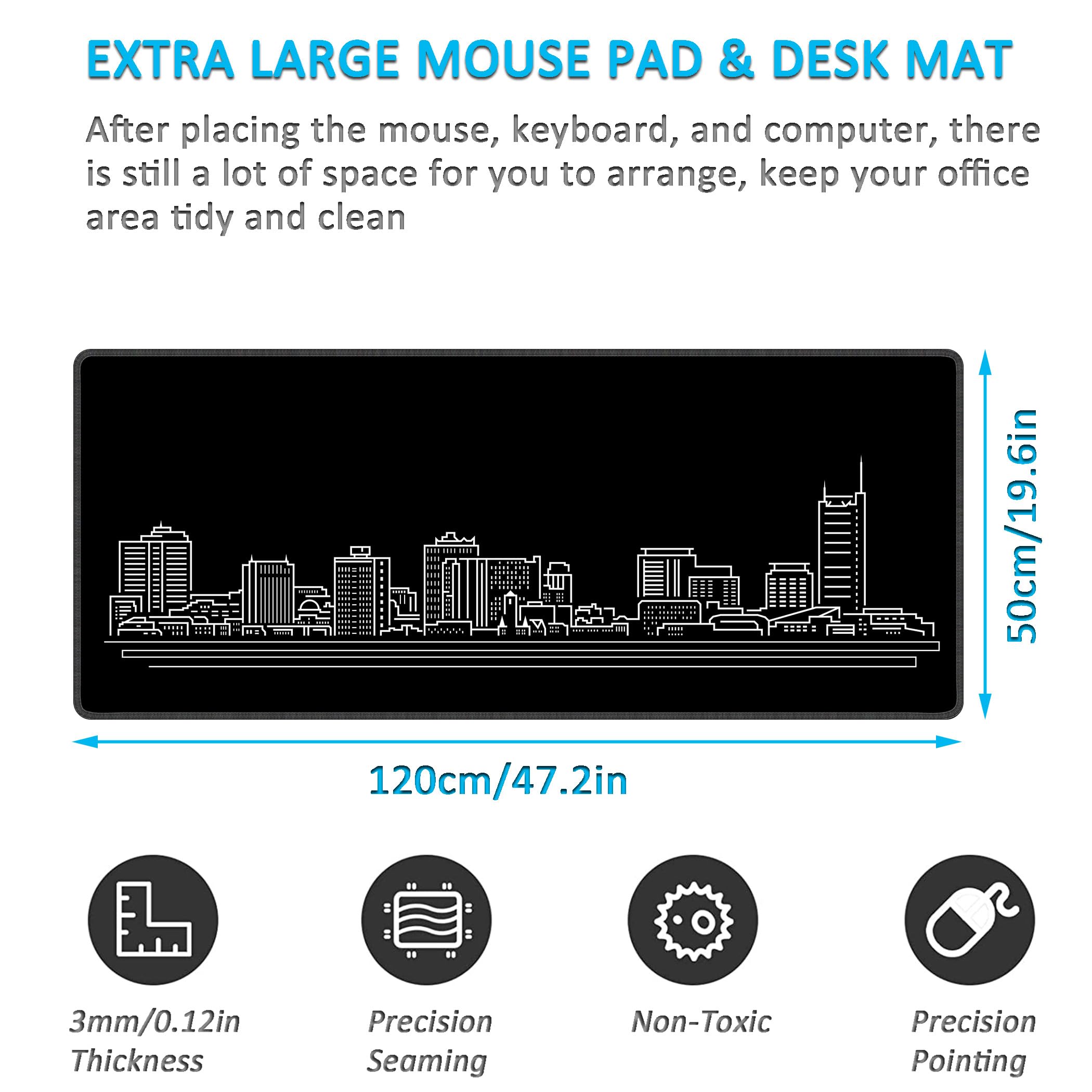 LL-COEUR Noir Grand Tapis de Souris de Jeu 120x50x0,3CM Gamer Tapis de Bureau Large et Étendu XXL Speed Gaming Mousepad pour PC, Clavier et Ordinateur