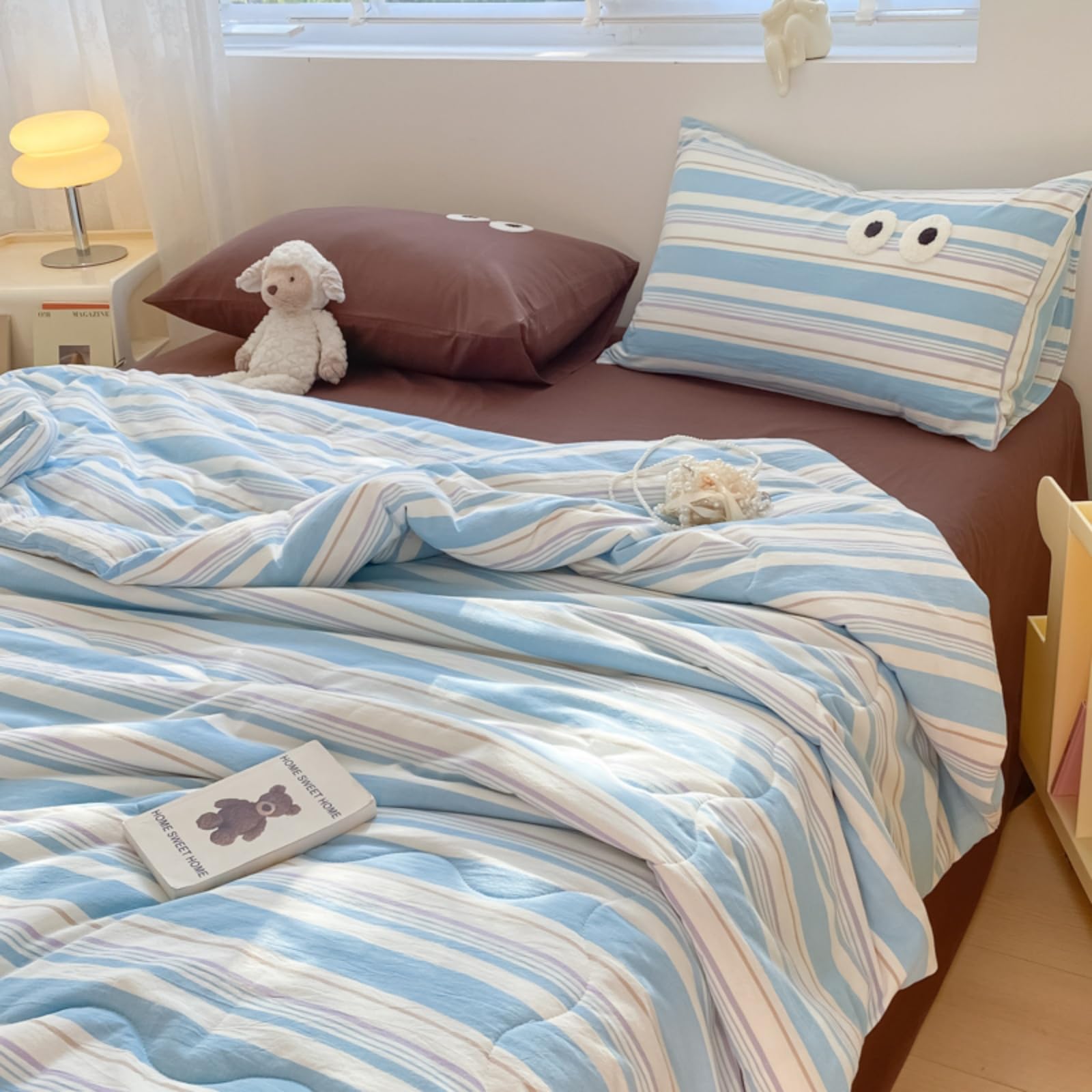 Odot Edredón Sin Funda 2.5 TOG Single A King (Rayas Azul Cielo,150x200cm) | Relleno Nórdico Verano Edredón Ligero y Transpirable Lavable a Máquina y Secado Rápido para las Noches Cálidas de Verano
