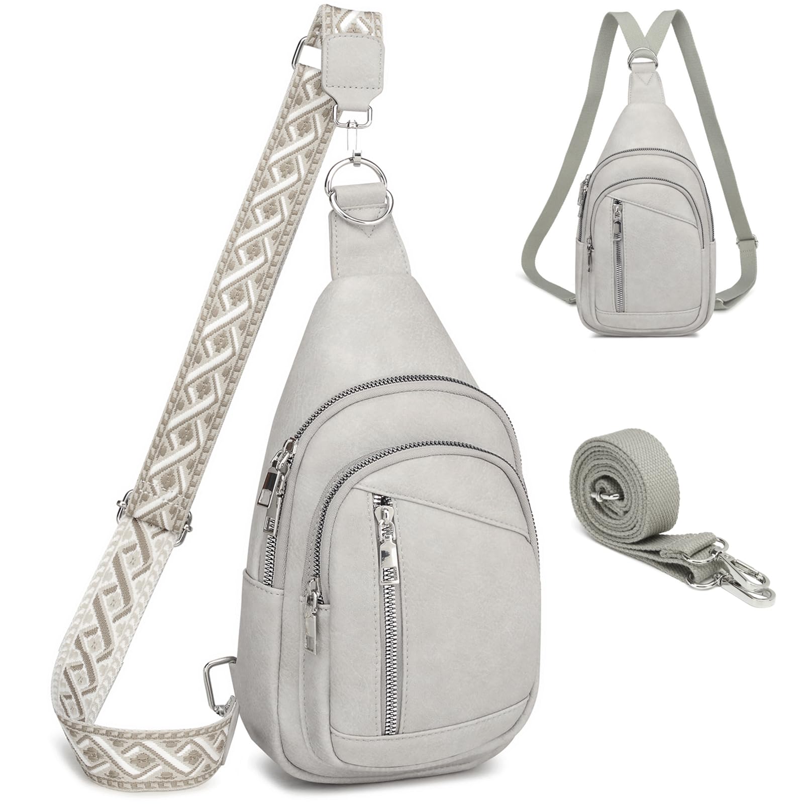 Travistar 2 en 1 Sac de Poitrine Femme Sac à Dos Pochette Banane Sacs Bandoulière Femme PU Cuir avec 2 Sangles Amovibles et Réglable, Petit Sacoche de Sport a Main