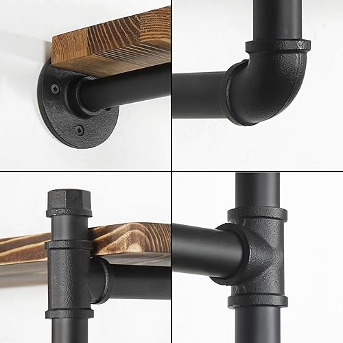 Miniatura 8 de WEBI Perchero de pared con estante, perchero industrial de tubo de 32 pulgadas con estantes, barra de hierro resistente, barra de ropa de exhibición