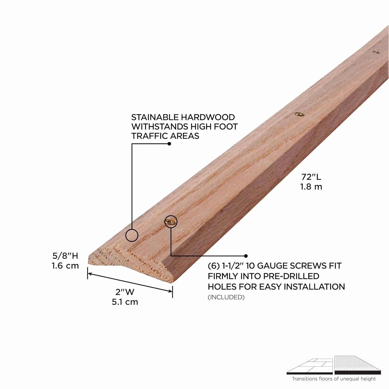 M-D Building Products 85423 2 in. X 72 in. Unfinished Hardwood Carpet Trim w/Screws