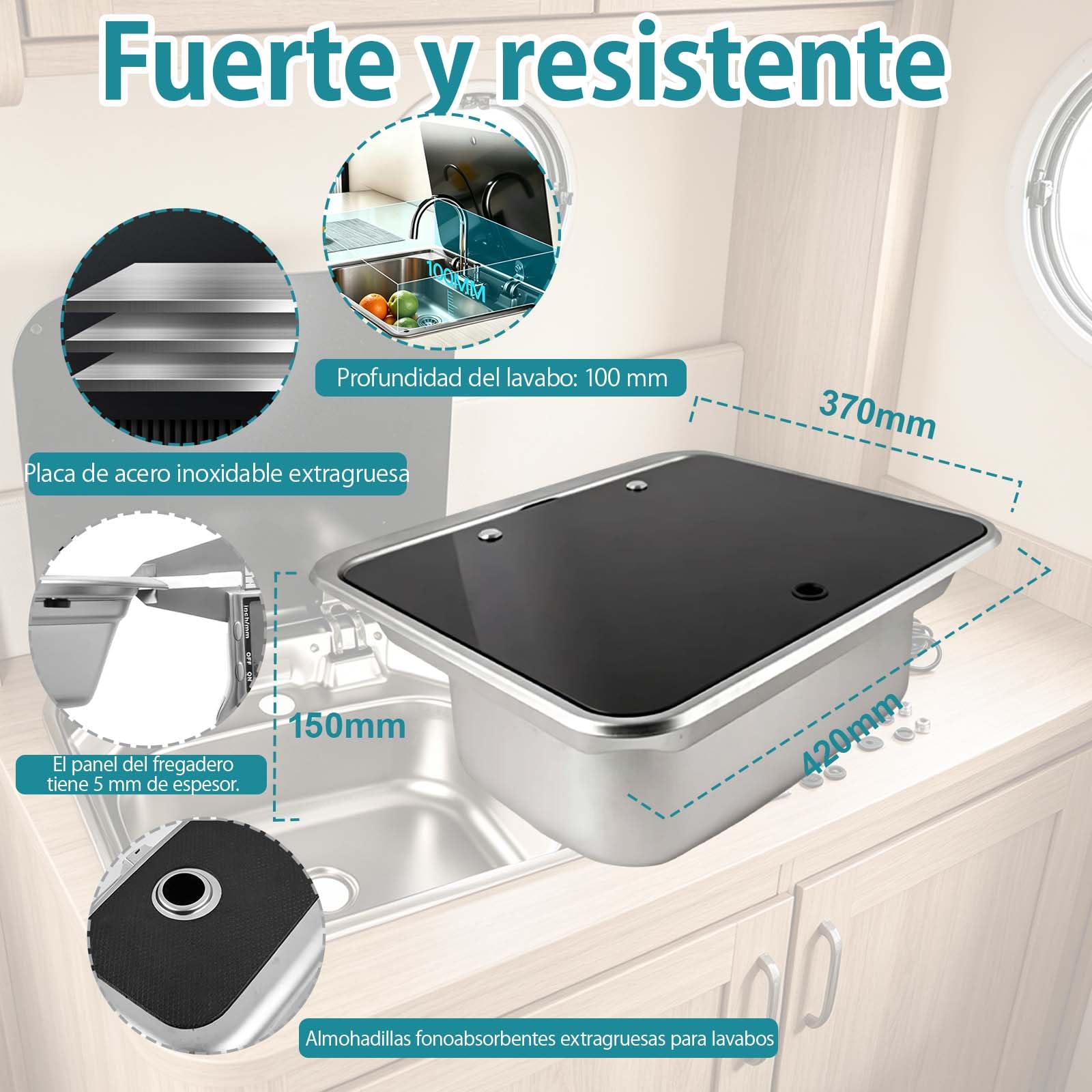 fregadero de cocina para caravana, Fregadero portátil para Camping, kit de lavabo de mano de un solo tazón para remolques de caravana, caravanas y caravanas.