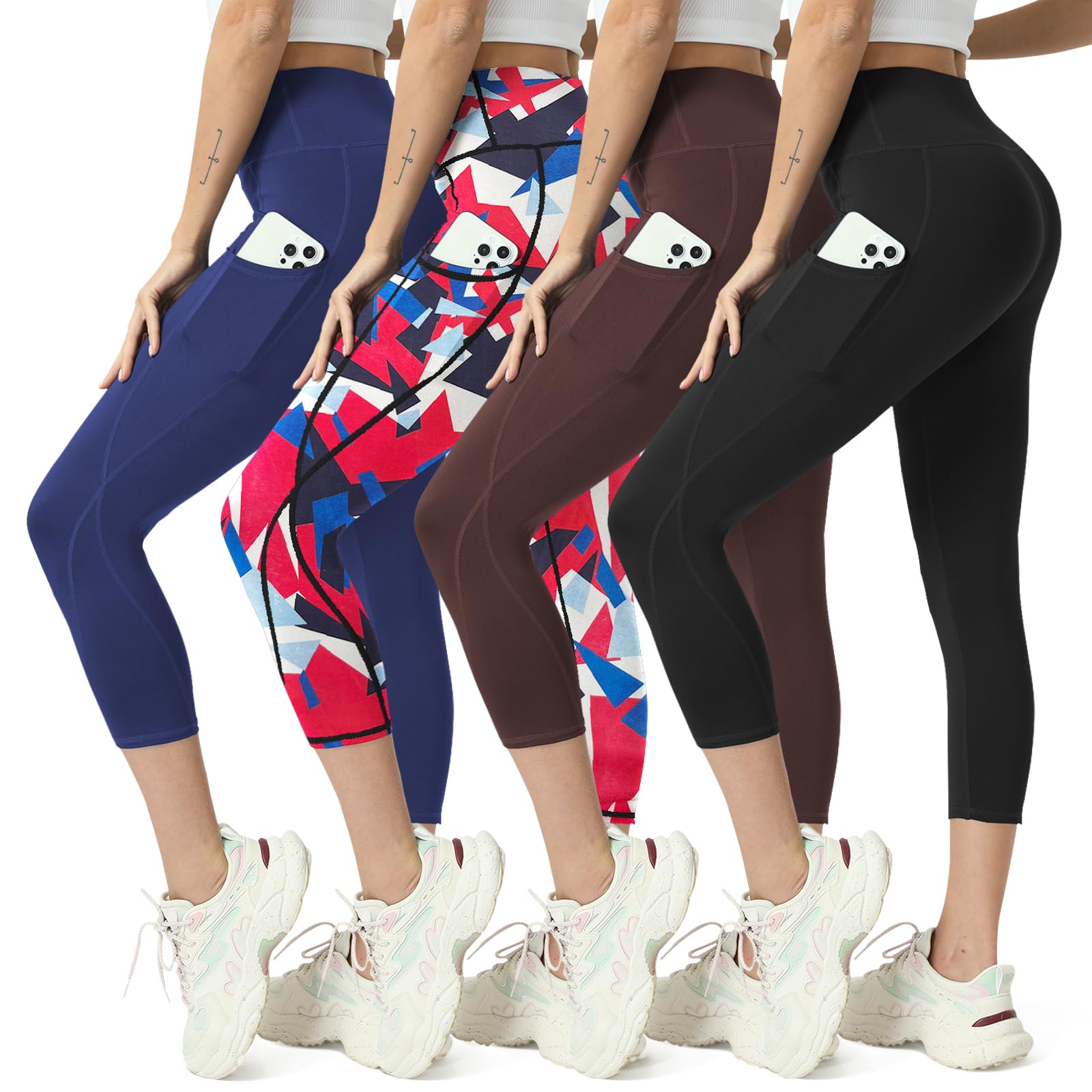 MaaGcc High Waisted Yoga Leggings for Women 4 Pack - Tummy Control Workout Capris with Pockets