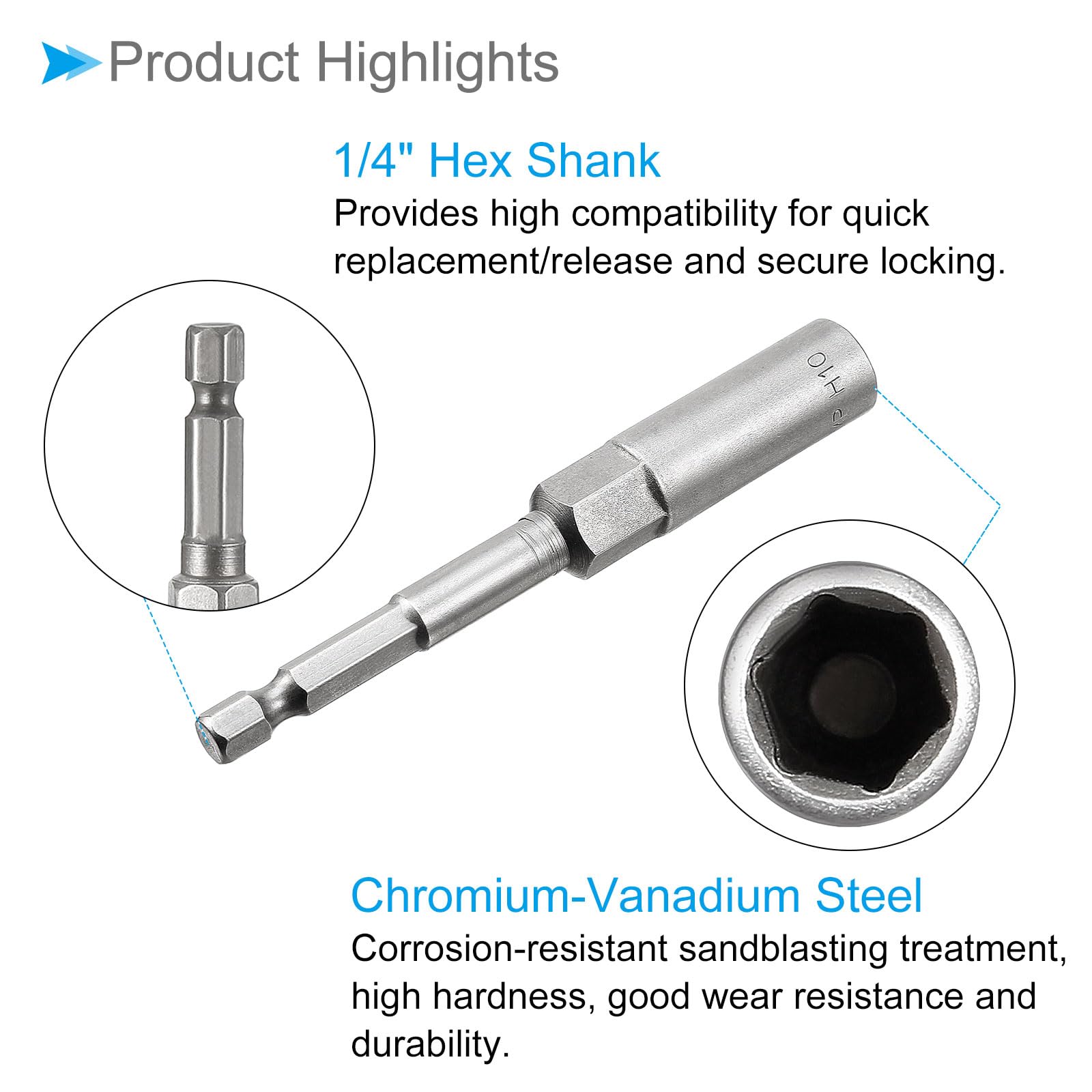 CoCud Quick-Change Nut Setter Driver Bit, 10mm Metric 100mm Length 1/4" Shank - Image 4