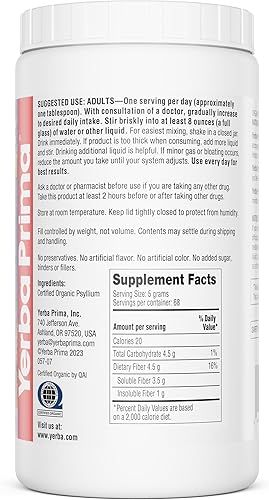 Vista 4 de Yerba Prima Cáscaras enteras de psyllium orgánico, 12 onzas (paquete de 2), suplemento de fibra natural, salud intestinal, apoyo a la regularidad