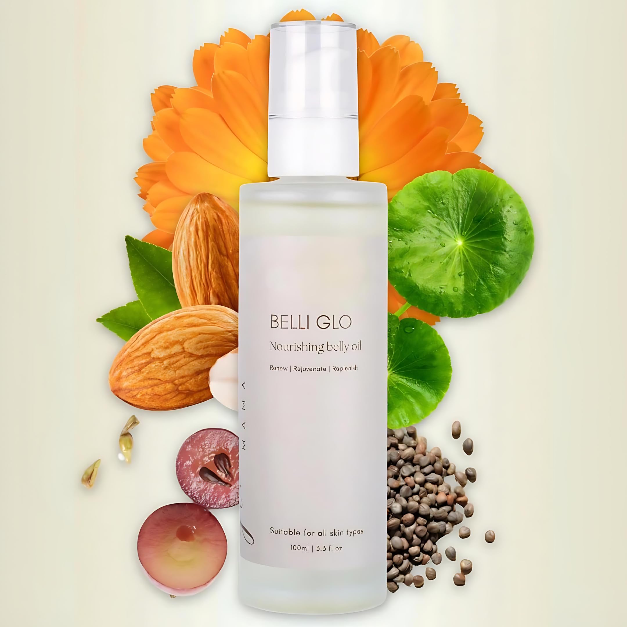 GLO Mama Belly Oil – Stretch Mark Prevention with Centella Asiatica, Sweet Almond Oil & Calendula | Hydrating & Itch Relief | Fast Absorption Ingredients | Pregnancy Safe Belly Oil (100ml)