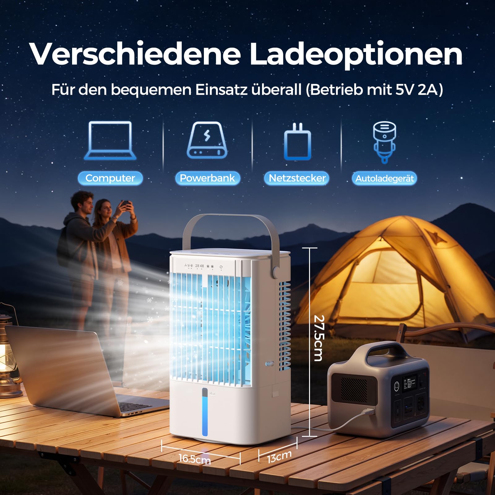 Mowend Mobilny mini klimatyzator 3 w 1, mały, ze zbiornikiem na wodę o pojemności 1200 ml, 3 poziomy prędkości, 2 tryby zimnej mgły, 7 kolorów z timerem 2/4h, idealny do domu i biura