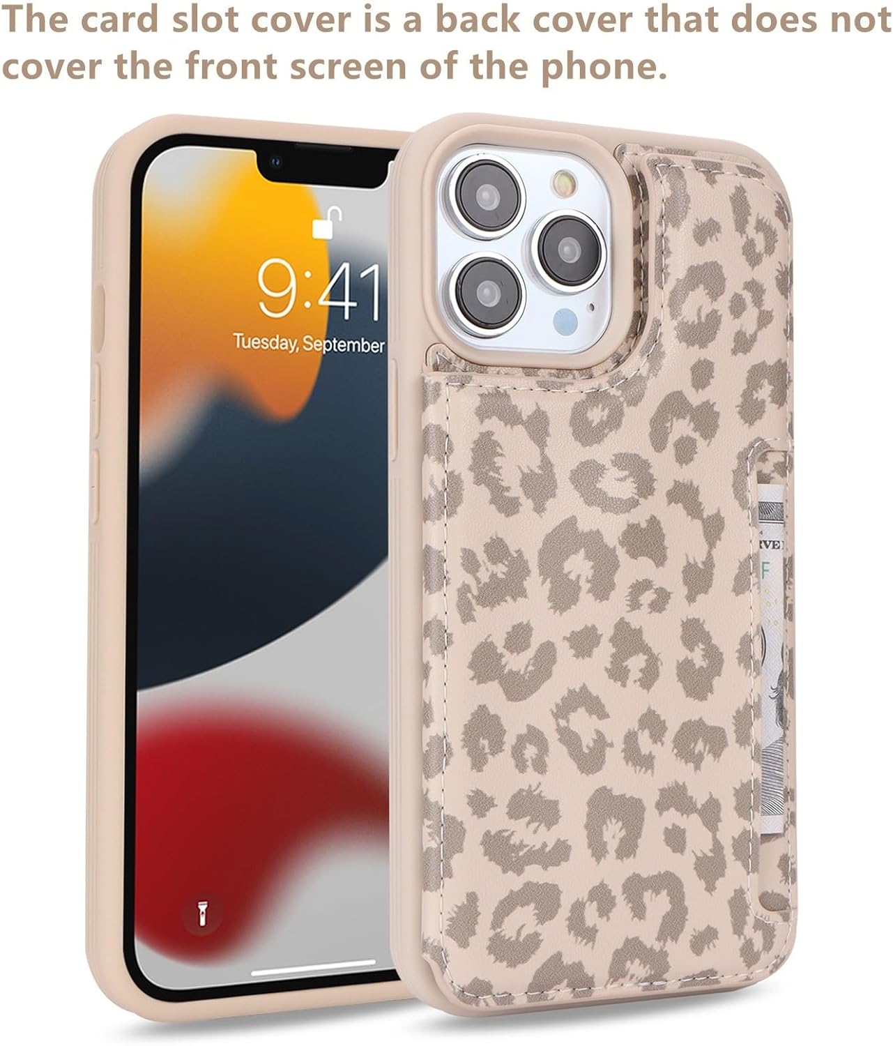 iCoverCase Compatible with iPhone 13 Pro Max Phone Case with Card Holder, Wallet Case for Women Men RFID Blocking PU Leather Protective Case 6.7 Inch (Beige Leopard) - Image 3