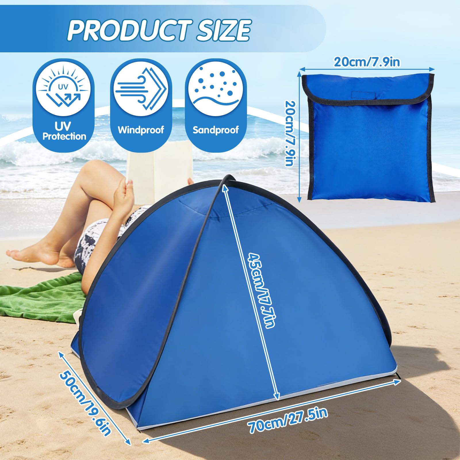 Mini Przenośny Namiot Plażowy, Automatycznie Rozkładany Namiot Przeciwsłoneczny, Namiot Przeciwsłoneczny dla Zwierząt, Ochrona UV, z Pokrowcem, na Plażę, Camping i Piknik