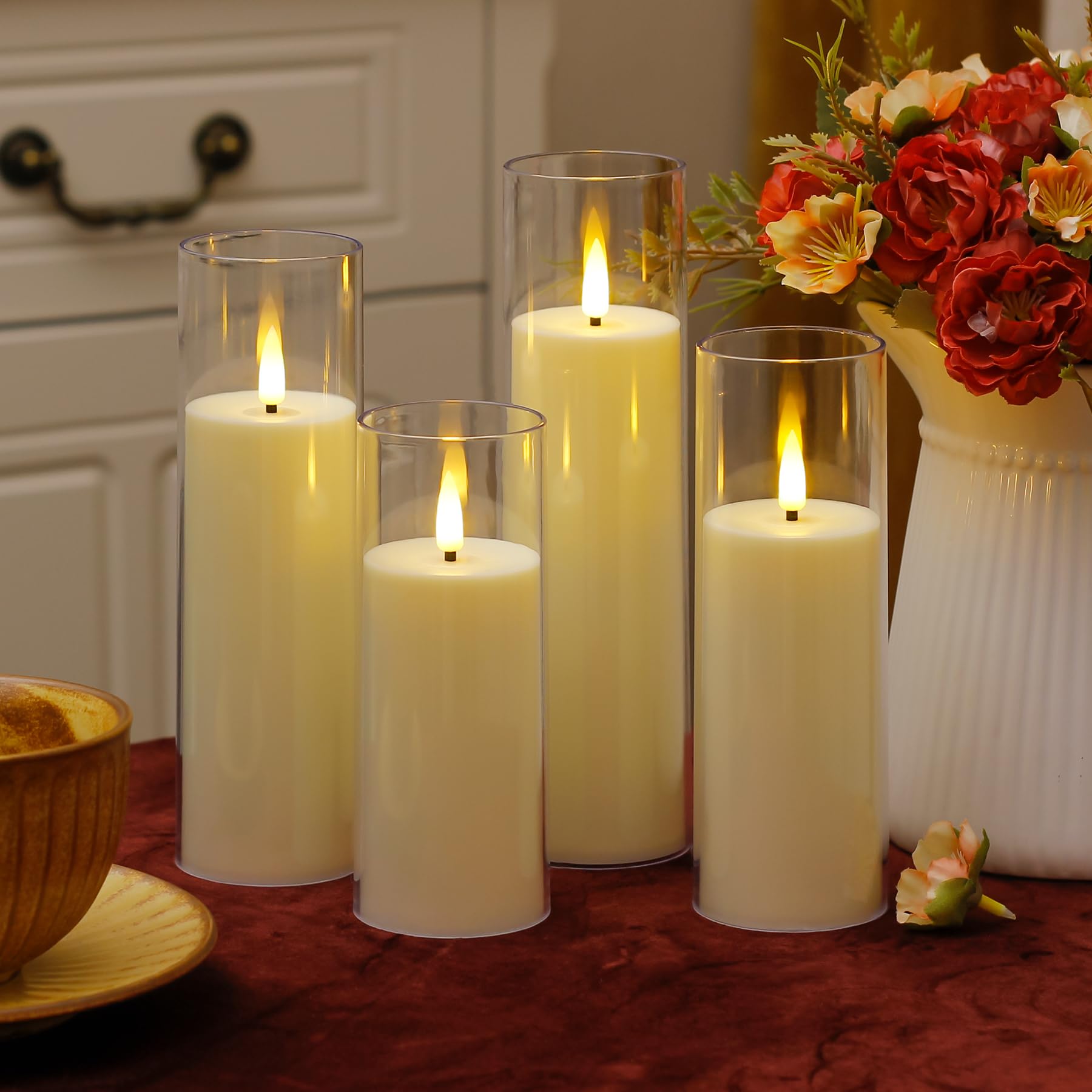 Confezione da 8 candele LED in plastica avorio senza fiamma 5,5 cm x12,5 15 17,5 17,5 20 20 cm con telecomando, candele sfarfallanti a batteria con Temporizzazione