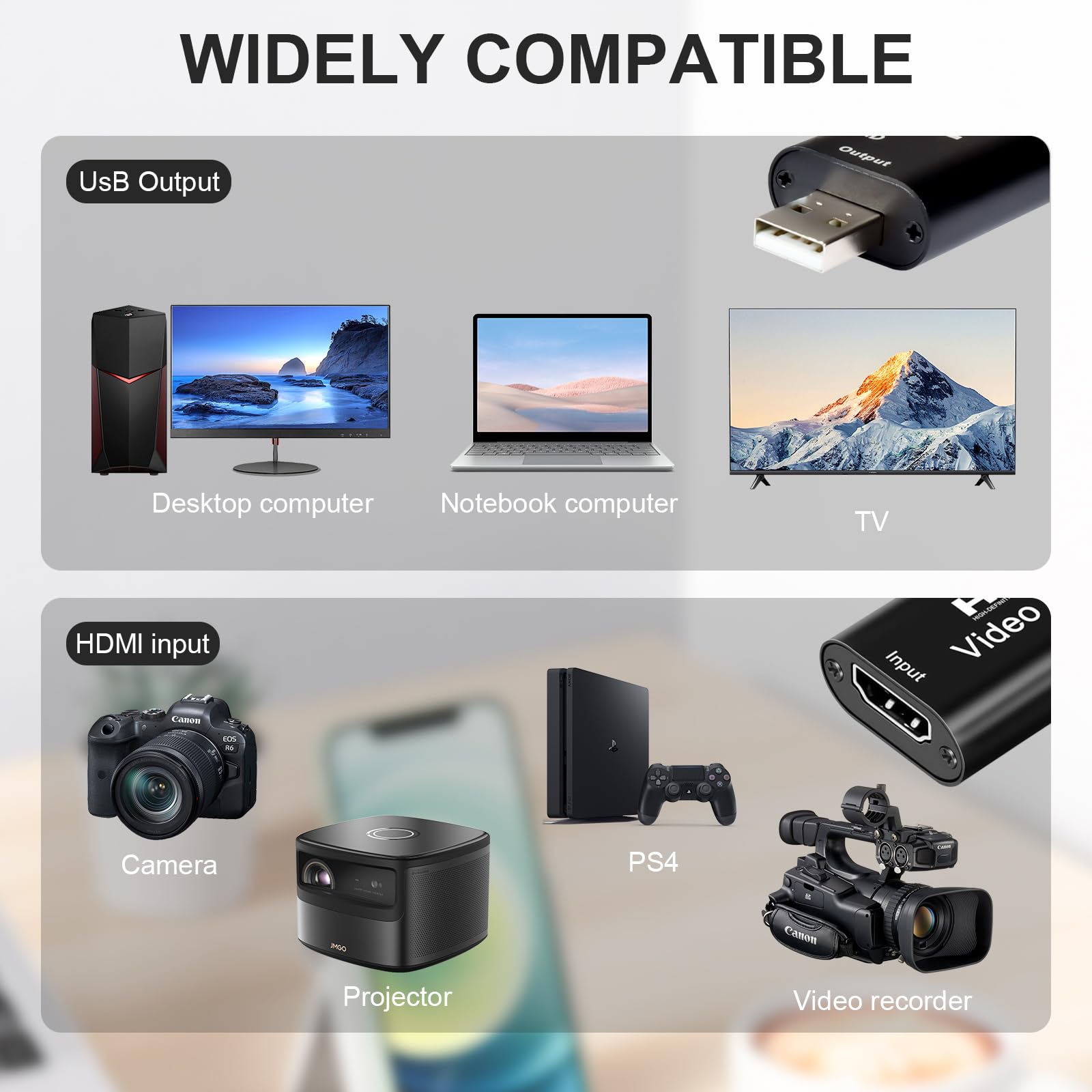 Capturadora Video, Adaptador USB a HDMI, 4K Adaptador HDMI USB Tarjeta, Portátil para Edición de Vídeo Juegos Streaming