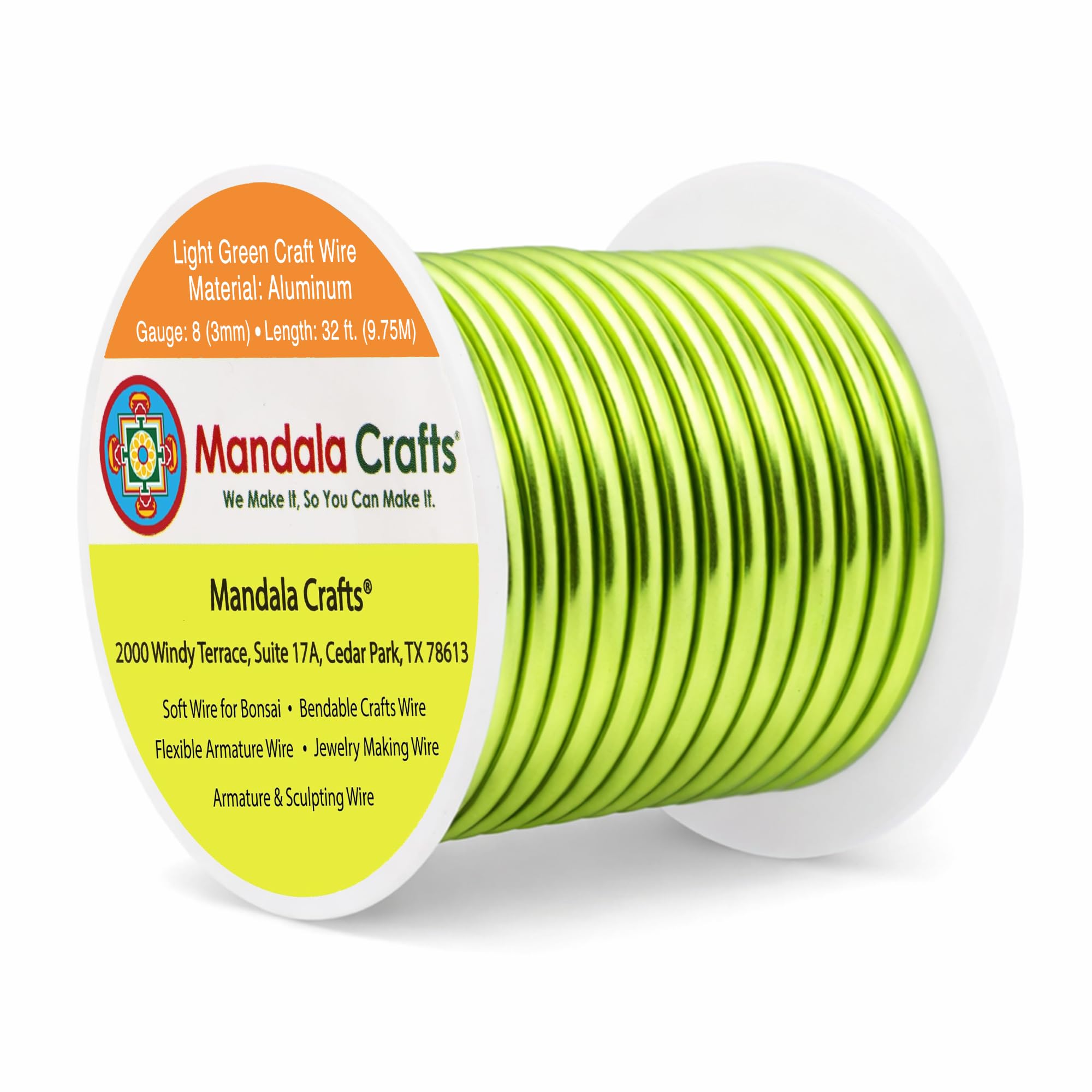 Mandala Crafts 8 Gauge Light Green Anodized Aluminum Craft Wire, 32 FT