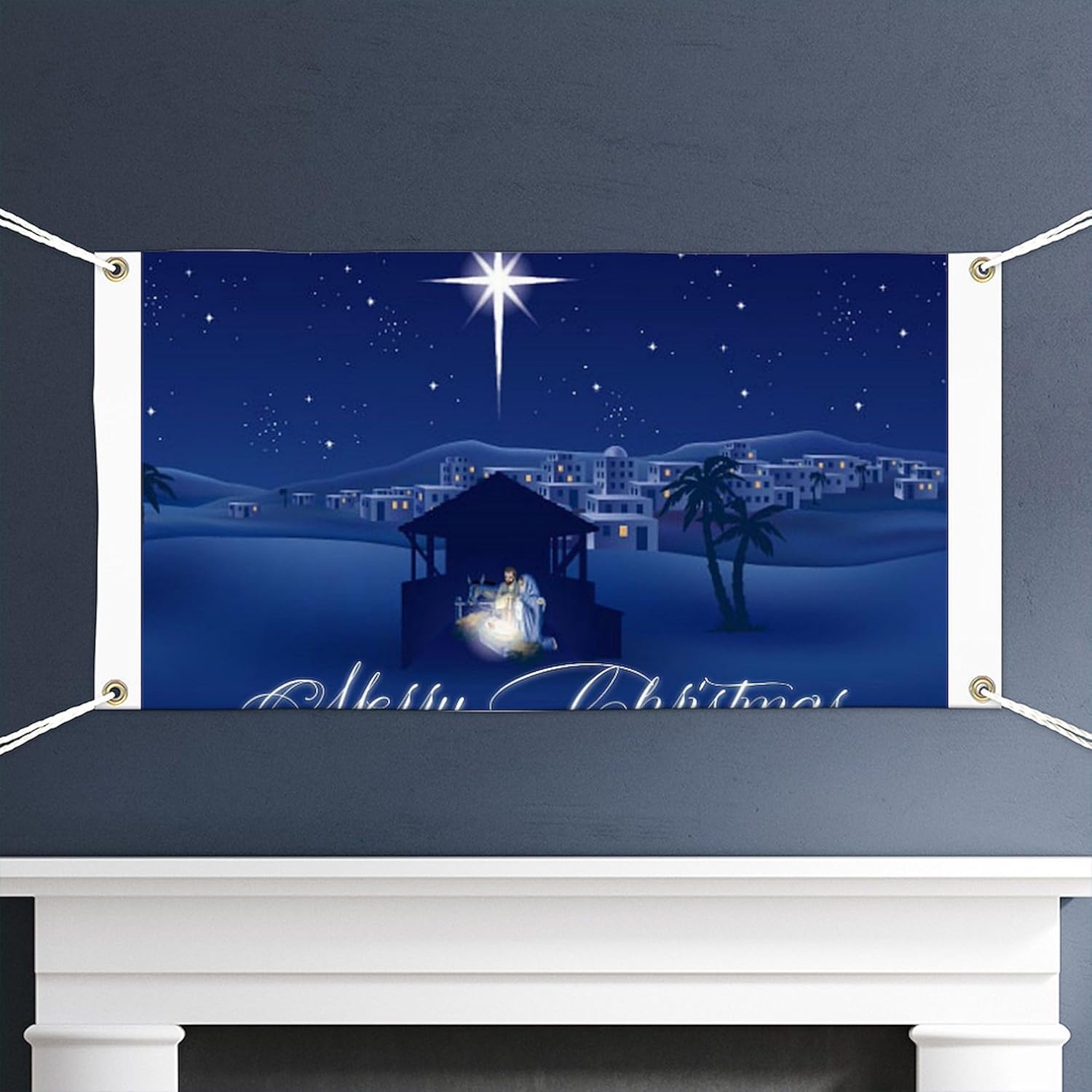 CafePress Merry Christmas Nativity Banner Vinyl Banner, 44"x30" Hanging Sign, Indoor/Outdoor