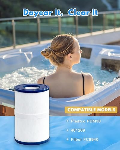 Miniatura 7 de PDM30 - Cartucho de filtro de spa de repuesto PDM30, filtros ovalados para spa compatibles con FC9940, FC9940M, 461269, filtros de bañera de