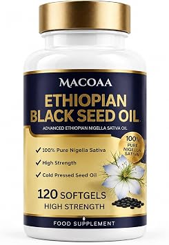 Ethiopian Black Seed Oil Capsules 1000mg, High Strength Nigella Sativa Extract, 120 Capsules