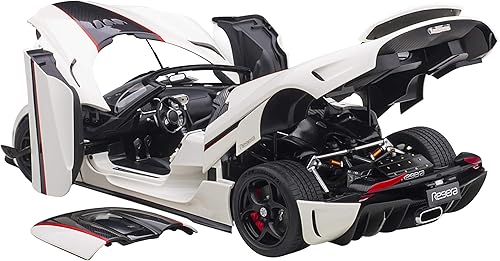 Miniatura 2 de Koenigsegg Regera 79027 - Coche modelo 118 blanco con carbón negro y rayas rojas