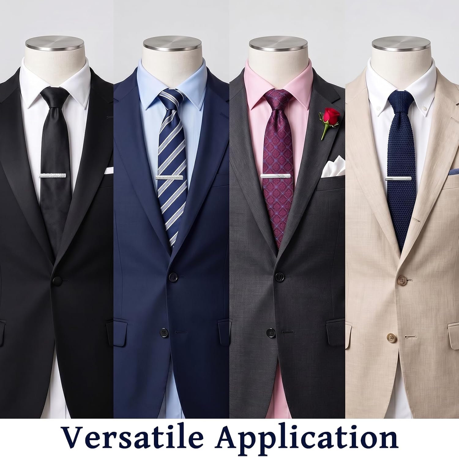 4Pcs Silver Tie Clip for Men Business Ties Bars Clasps Tie Pins