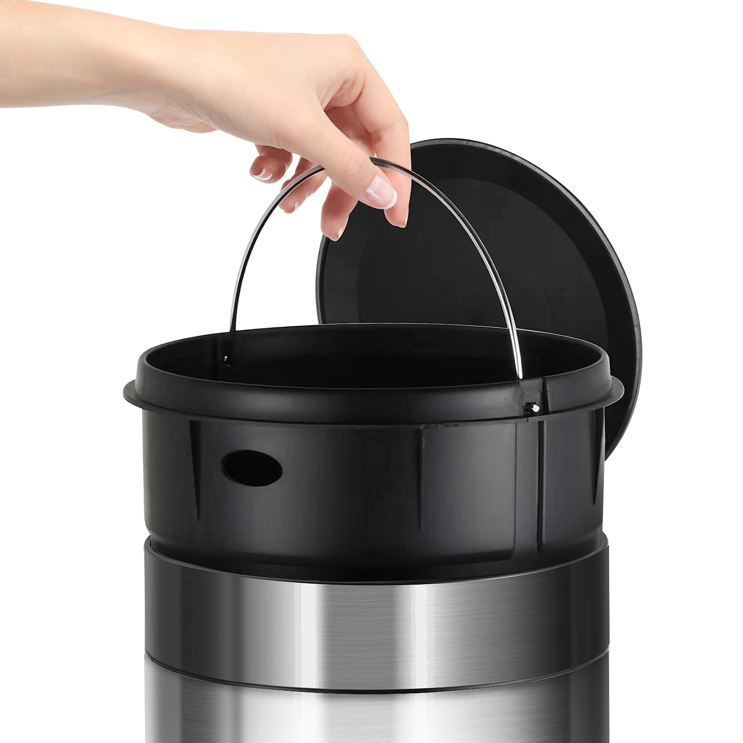 Ribelli Roestvrijstalen vuilnisemmer, afvalemmer met sensor, automatisch openen en sluiten, binnenemmer voor vuilniszakken, afneembaar deksel, met led-functieweergave, matgrijs