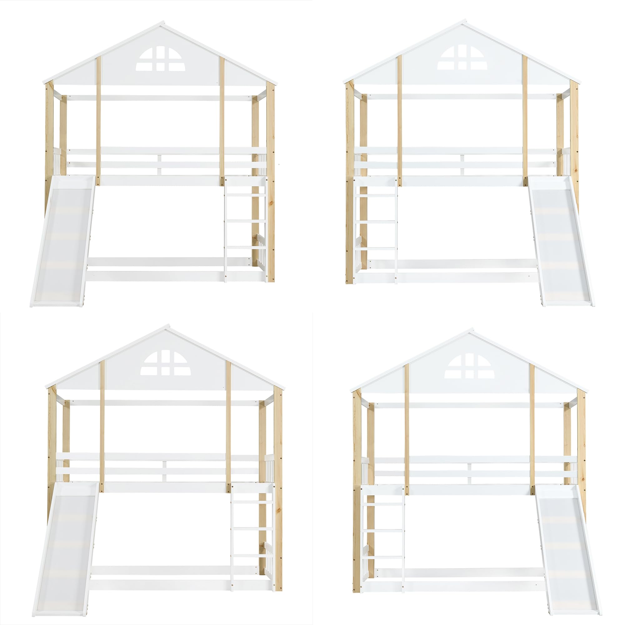 Soweiz Litera Infantil con Tobogán y Escalera, Cama Alta Casa de Madera, 90x200 cm