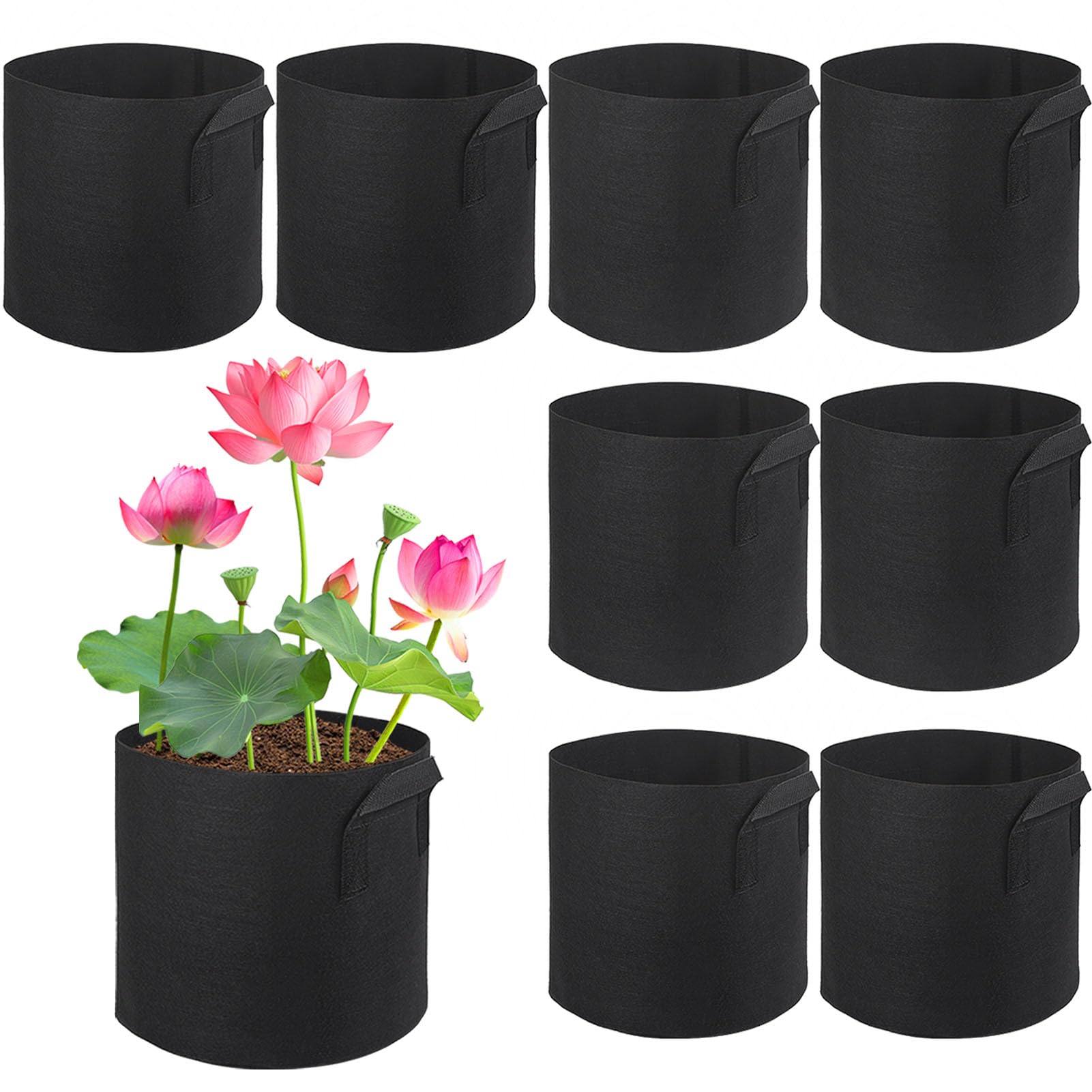 8Pack Lily Plant Pots for Pond, Thickened Nonwoven Plant Fabric Pots with Handles, Durable Breathe Reusable Fabric Plant Bags for Aquatic Plants, Potato, Carrot, Onion, Flower