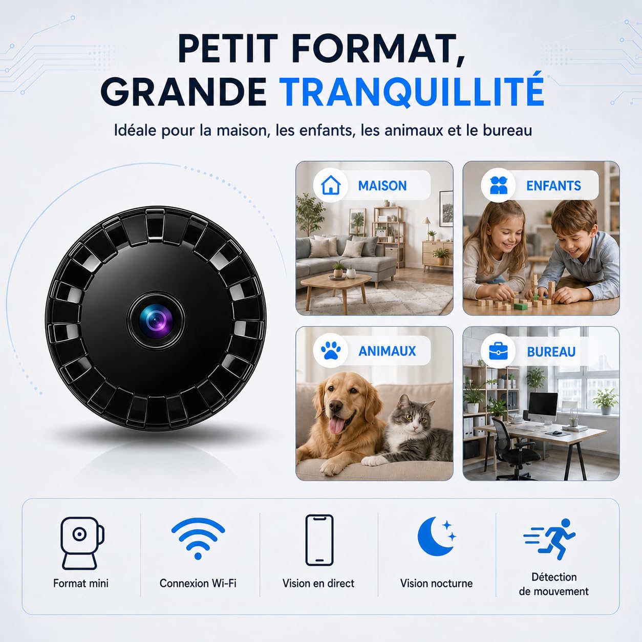 2026 Surveillance Mini Caméra Espion sans Fil , Caméra de sécurité WiFi HD 1080P avec Vision Nocturne intérieur/extérieur pour bébé, Animal de Compagnie, Compatible Smartphone (Black, Mini 4 pièce)
