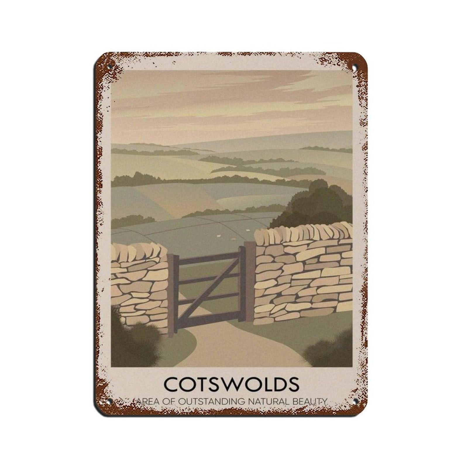 Lxwnze 30L X 40W Cm Cotswolds Aonb Poster,Gloucestershire Tin Sign Vintage Metal Pub Club Cafe Bar Home Wall Art Decoration Poster Retro 12X16inch(30X40cm)