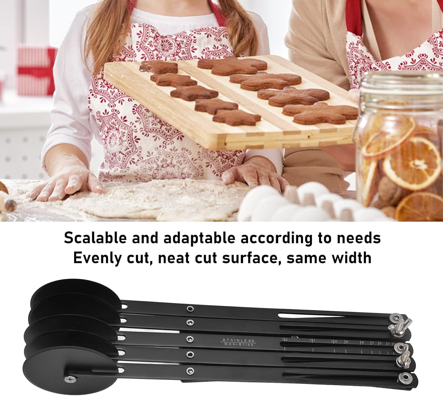 5 Wheel Pastry Cutter, Expandable Stainless Steel Pizza Slicer & Pasta Cutter, Adjustable Dough Roller Cutter for Baking Pastries Brownies and Pizza Kitchen Tool (Black)