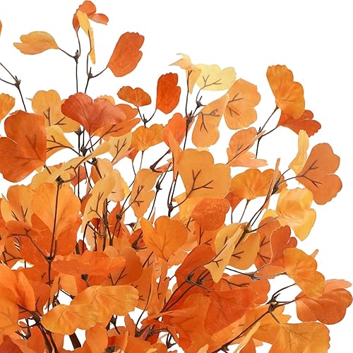 Miniatura 7 de 6 piezas de hojas de ginkgo artificiales de otoño, tallos de hojas de otoño, tallos de hojas de otoño en aerosol para jarrones, centros de mesa para