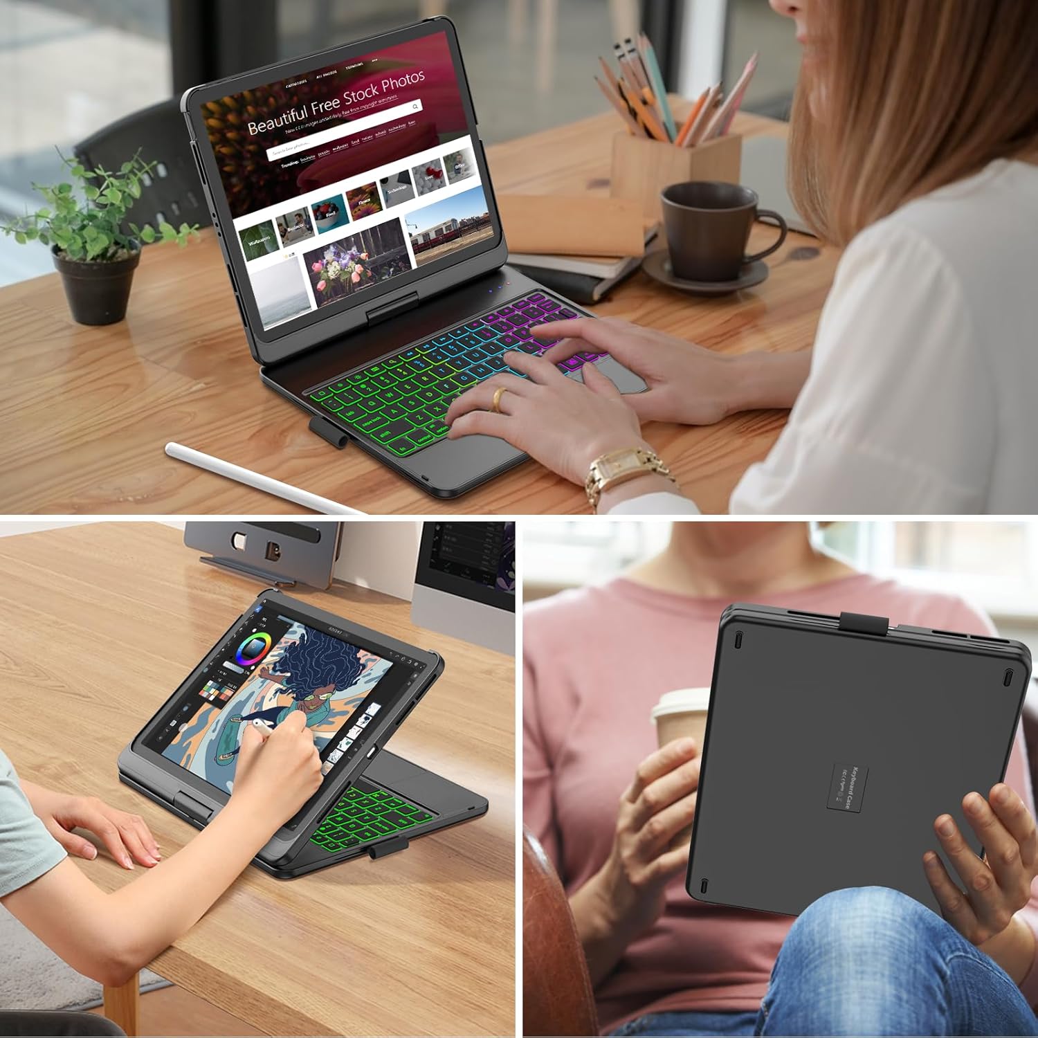HOTLIFE Keyboard Case for iPad Air 11-inch (M3 2025 / M2 2024) & iPad Pro 11 inch(1st/2nd/3rd/4th Gen)- Touch Trackpad -Backlight -360° Protective with Pencil Holder for iPad Air 10.9 (Black)
