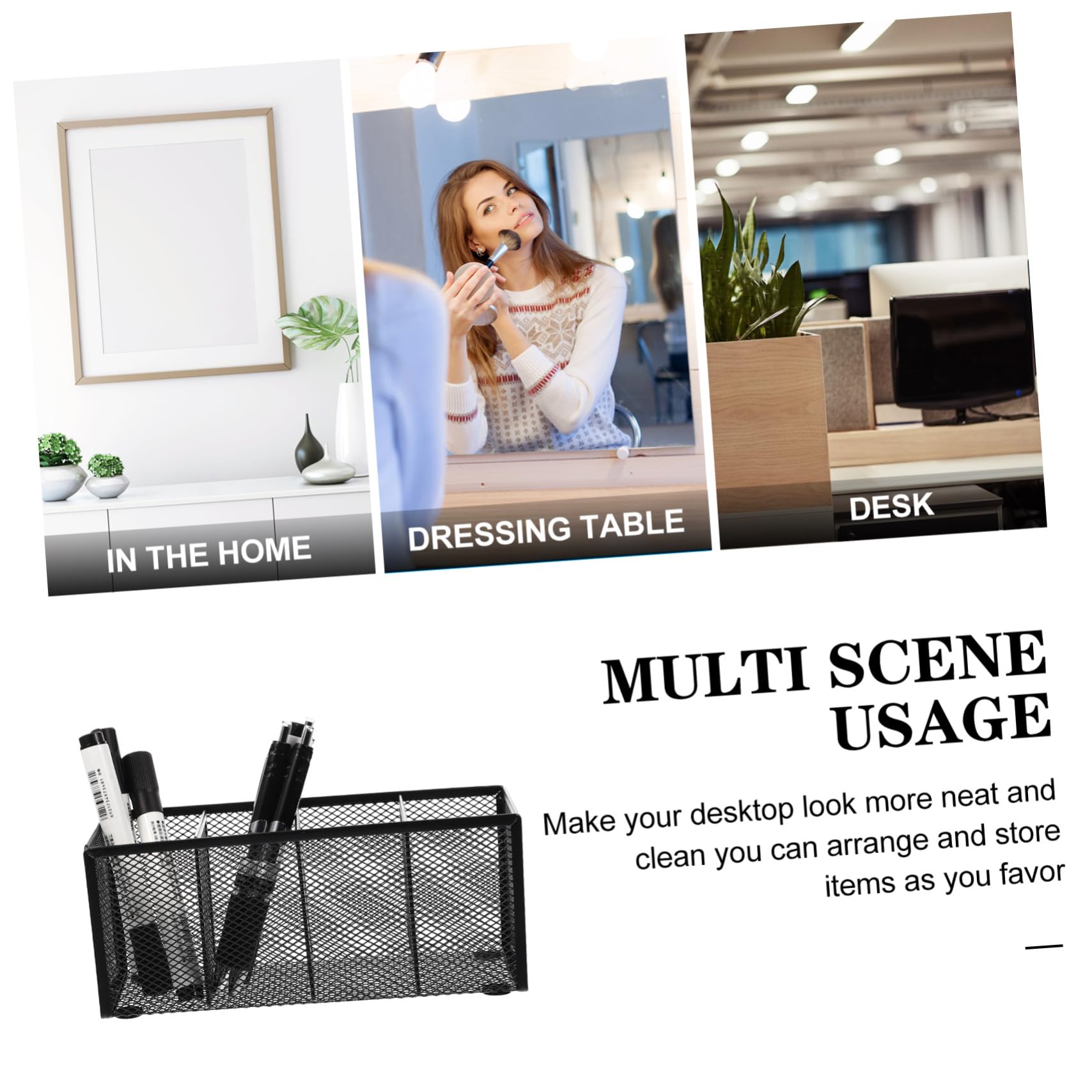 4 Stück Metall Stiftehalter mit Fächern Stabiler Schreibtisch Organizer aus Schwarzem Eisen Platzsparende Aufbewahrungsbox für Büro Schreibutensilien Leichter Vanity Organizer