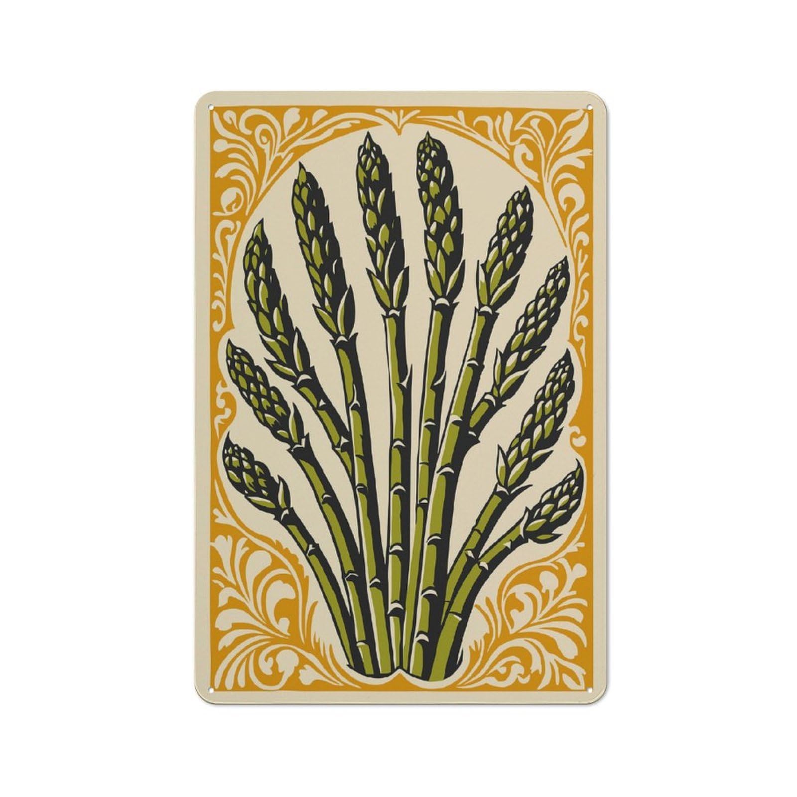 Junmoney Style-4 Farmhouse Metal Sign With Stylized Asparagus Bunch Design 30X20cm, Rustic Country Wall Plaque For Cottage, Kitchen, Hallway Or Breakfast Nook