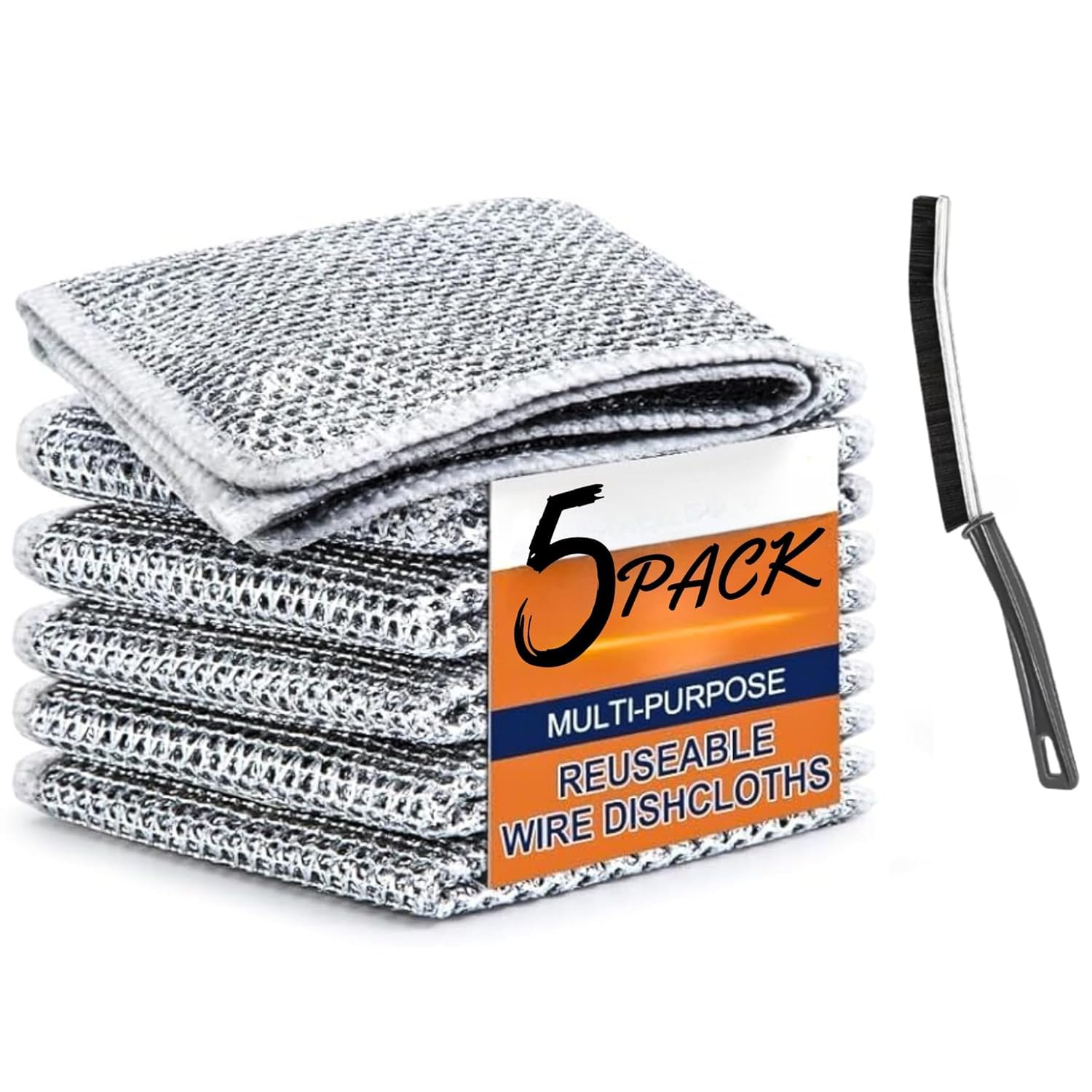 RUCON Multipurpose Dishwashing Non-Scratch Metal Wire Dishcloth with Gaps Cleaning Brush Clean Dry Dishes and Remove Oil and Dirt for Home and Kitchen (Pack of 5)