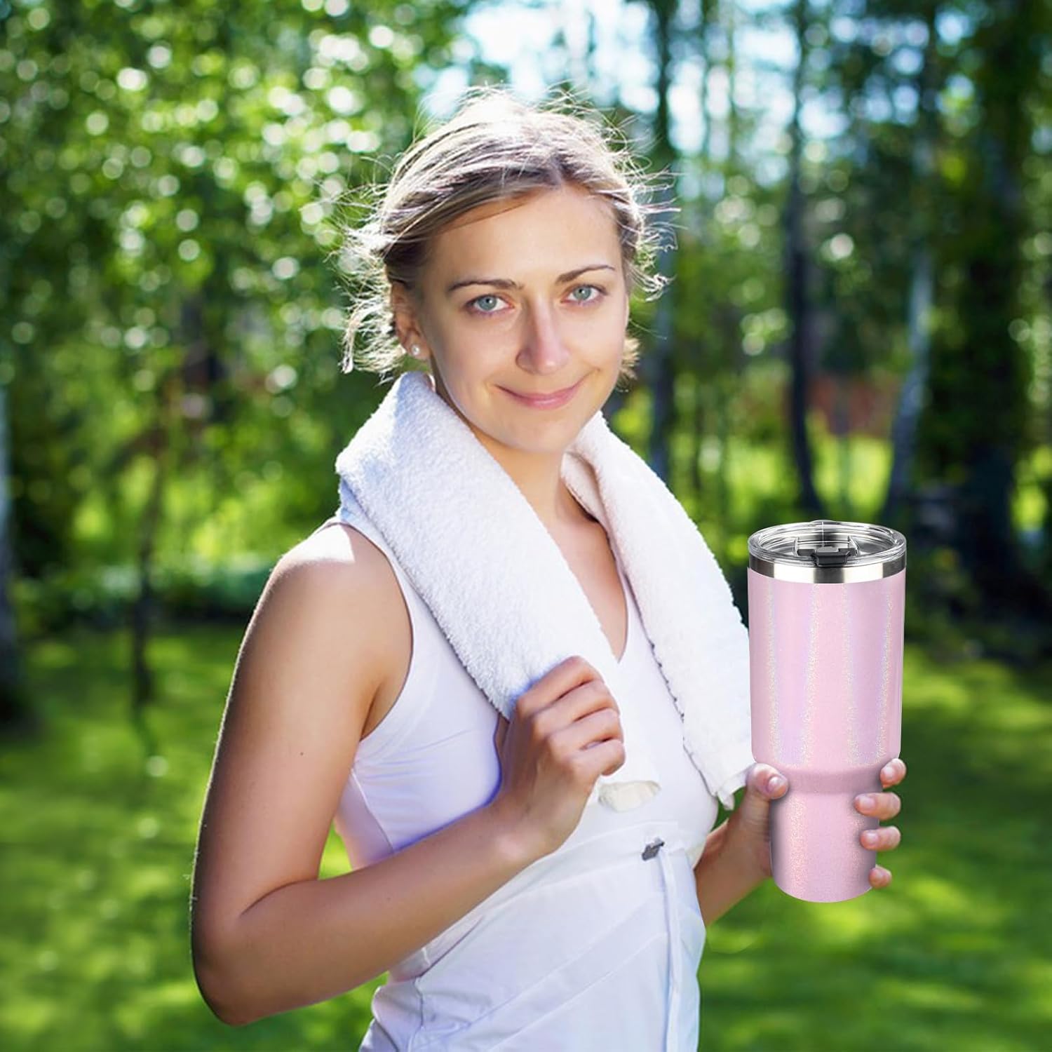 40 oz Tumbler with Lids and Straws, Stainless Steel Insulated Coffee Tumbler, Double Wall Vacuum Insulated Travel Mug Cup, Leakproof Thermal Coffee Cup for Hot and Cold Drinks (Glitter Pink) - Image 7