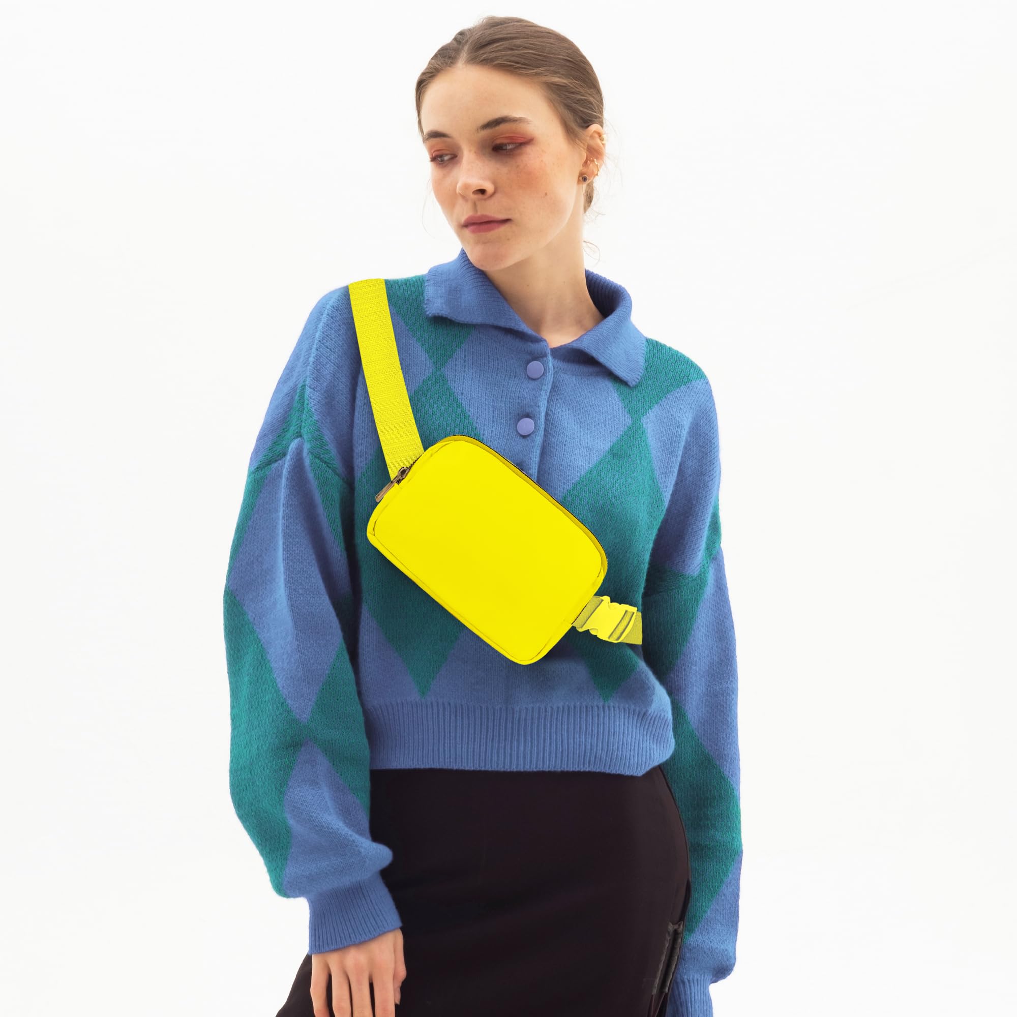 Riñonera cruzada para mujeres y hombres, riñonera para senderismo, riñonera con correa ajustable, riñonera para correr, entrenamiento, deportes, viajes, negro+amarillo, [IN], Riñonera de dos