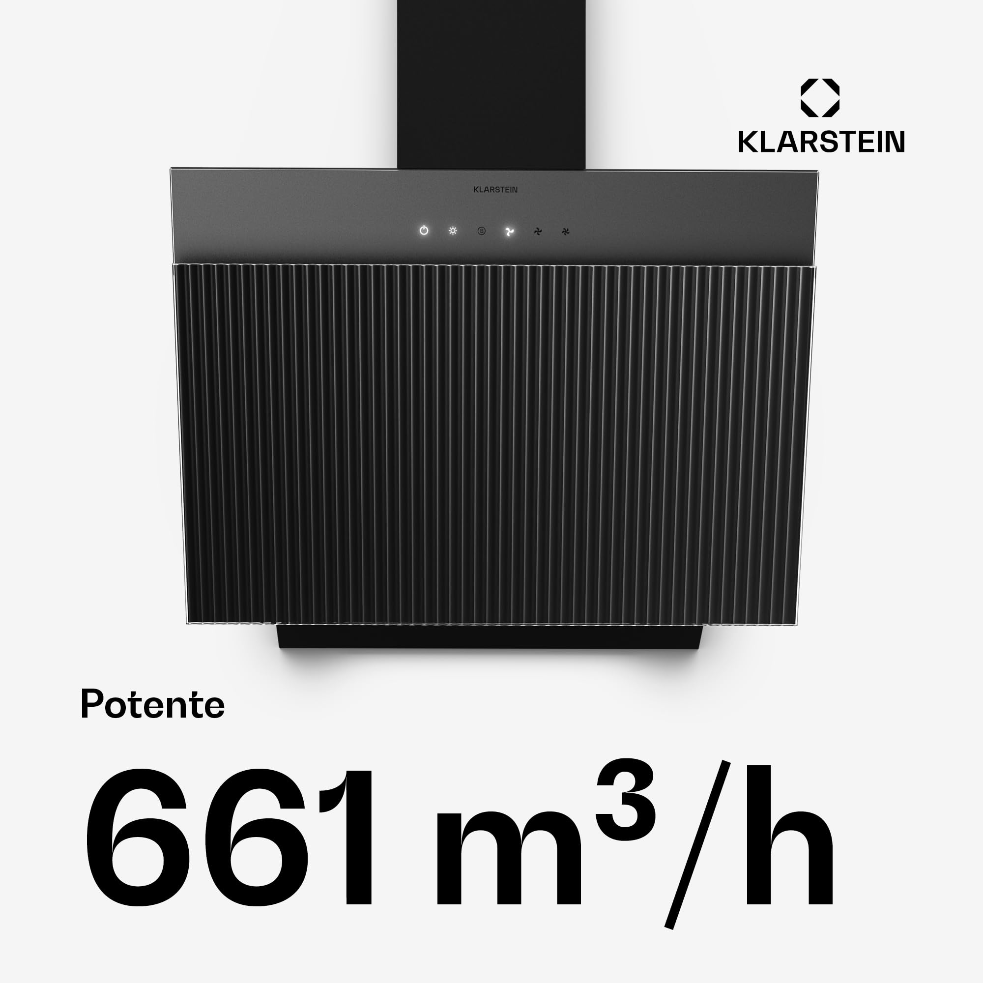 Klarstein Wavyn Campana extractora angular - Extractor de pared 661 m³/h, control táctil, luz LED, modo Boost, recirculación o extracción