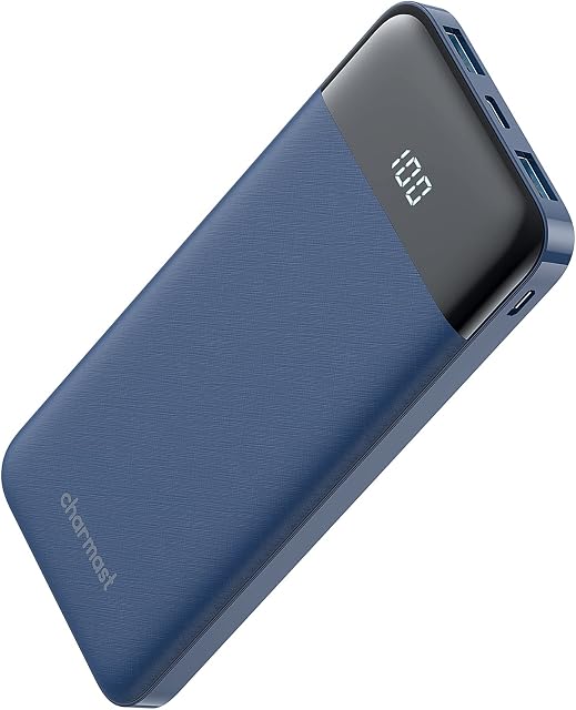 Charmast 10400mAh Power Bank USB C Battery Pack with LED Display Type C Powerbank Portable Charger Compatible with Smartphones Tablets and More (Blue)