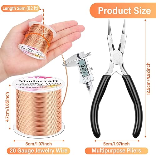 Miniatura 3 de Modacraft Alambre de cobre de calibre 20 para fabricación de joyas con alicates versátiles, alambre de acero inoxidable resistente al deslustre,