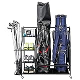 Mythinglogic Golf Storage Garage Organizer, Golf Bag Storage Stand and Other Golfing Equipment Rack, Extra Storage Rack for Golf Clubs 2 golf bag rack
