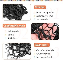 Forevery Goddess Locs Crochet Hair 12 Inch Faux Locs Crochet Hair 6 Packs Pre Looped Crochet Hair for Black Women, Boho Crochet Locs with Curly Ends 1B