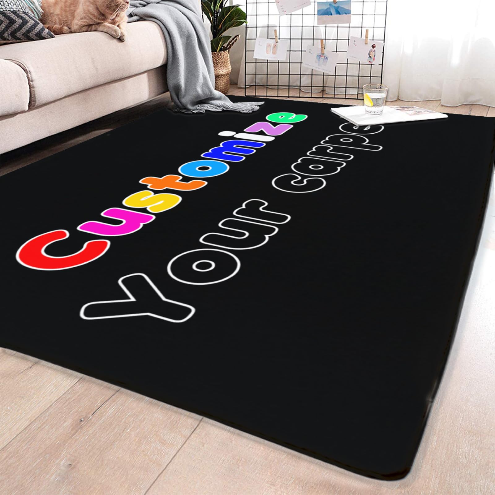 Tapis personnalisé, Tapis Flanelle Personnalisés, Tapis Personnalisé avec Texte Photo Personnalisé, tapis en flanelle avec photos et texte pour chambre à coucher, bureau, Personnalisé Grand Tapis