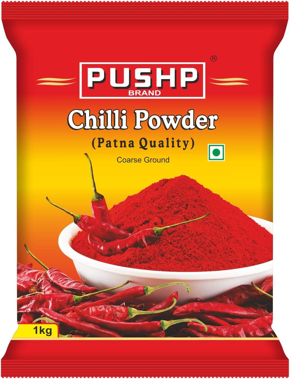 Pushp Brand Coarse Ground Red Chilli Powder (1kg Pack of 2)