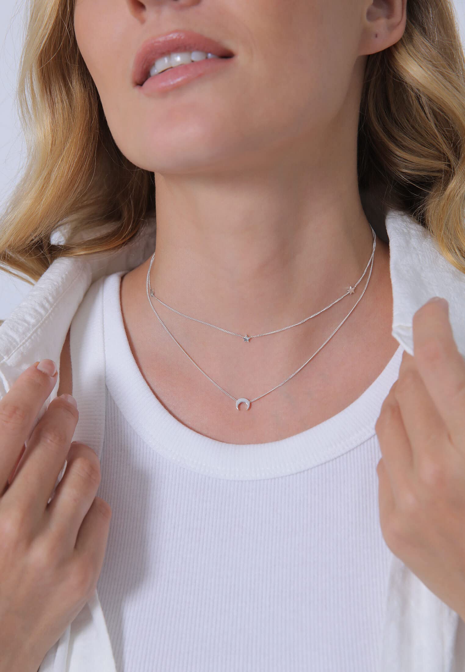 Elli Collana girocollo da donna a righe Astro mezzaluna stelle in argento sterling 925