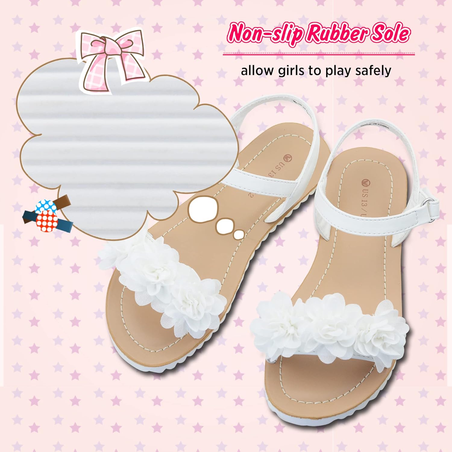 Vonair Girls White Strappy Summer Sandals Open-toe Fashion Cute Dress Sandals for Little Big Kids - Image 5