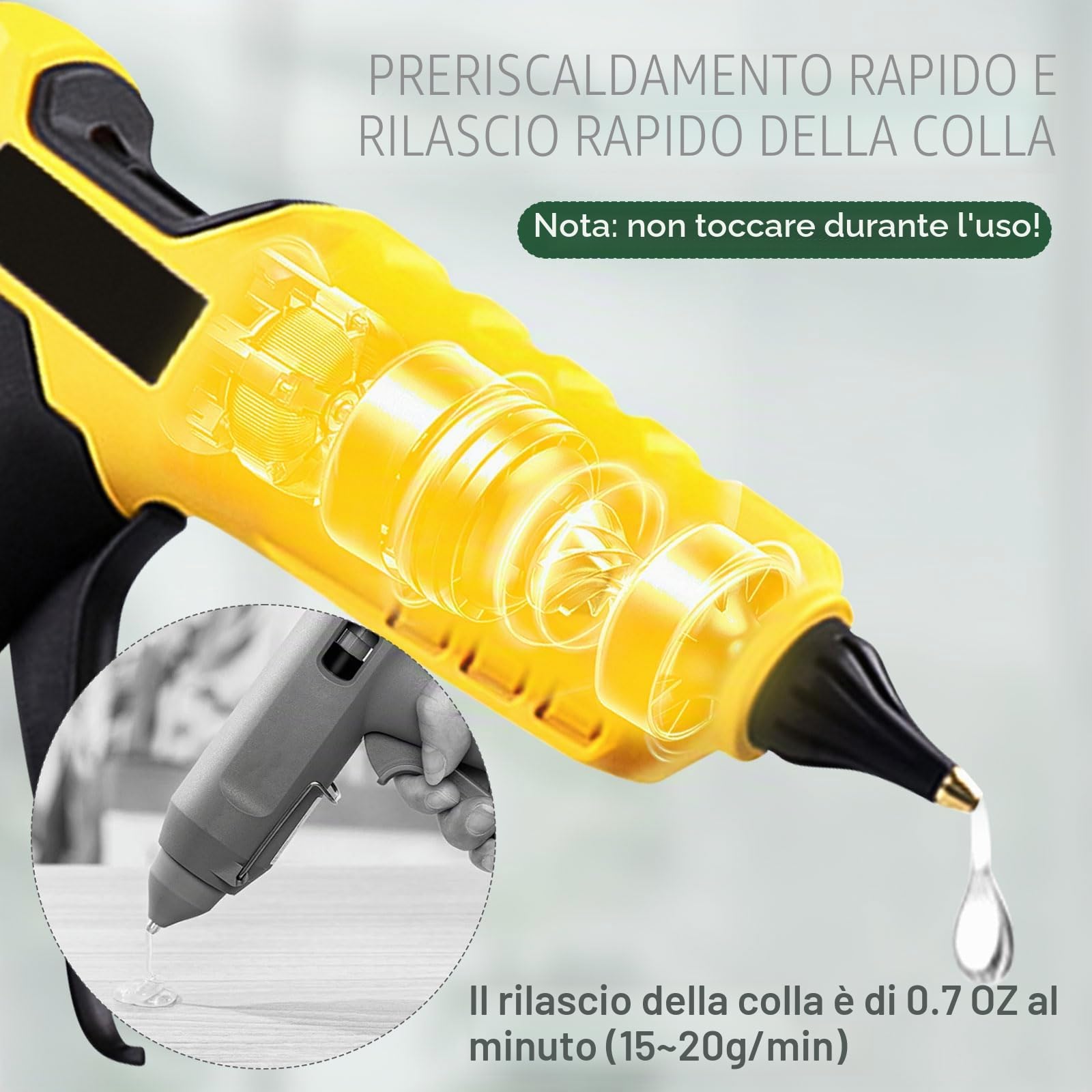 Pistola per colla a caldo senza fili per Dewalt 18 V/20 V, 100 W, pistola per colla a caldo portatile con 30 bastoncini da 11 mm per pistola per colla a caldo per riparazioni artistiche artistiche