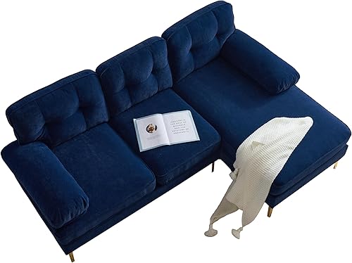 Miniatura 9 de Sofá modular convertible de terciopelo de 82 pulgadas en forma de L con diván de almacenamiento reversible, sofá cama extraíble con patas de metal