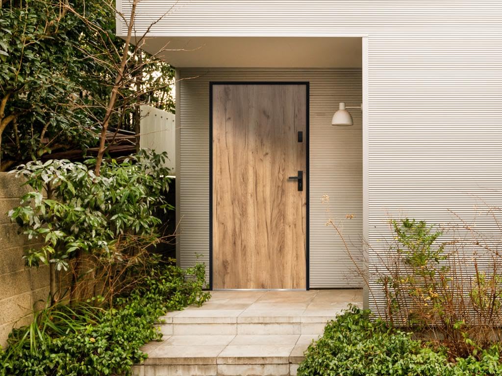 Vente-unique - Porte d'entrée en acier pleine H207 x L100 cm effet chêne - épaisseur 55 mm - poussant gauche - AGUEDA