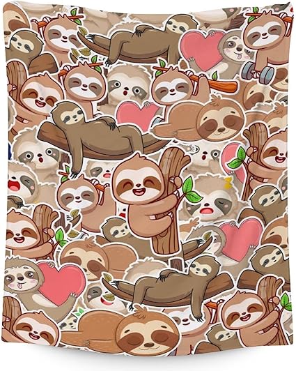 Mercuryelf Sloth Throw Blanket - Soft, Fuzzy & Warm - 60x80 Inches Flannel Blankets for Bed, Couch - Brown Novelty Throws Gift for Adults
