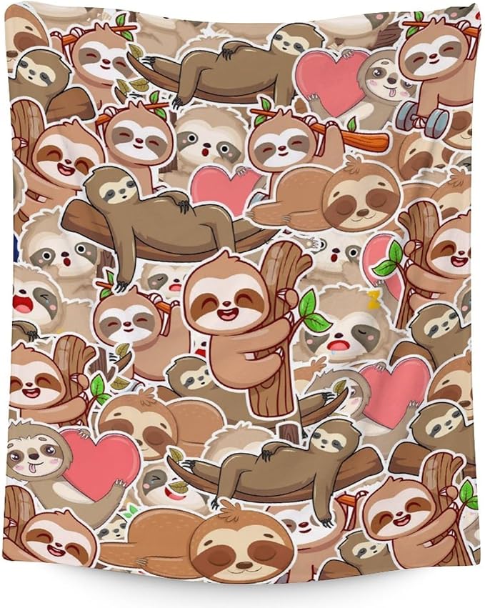 Mercuryelf Sloth Throw Blanket - Soft, Fuzzy & Warm - 60x80 Inches Flannel Blankets for Bed, Couch - Brown Novelty Throws Gift for Adults