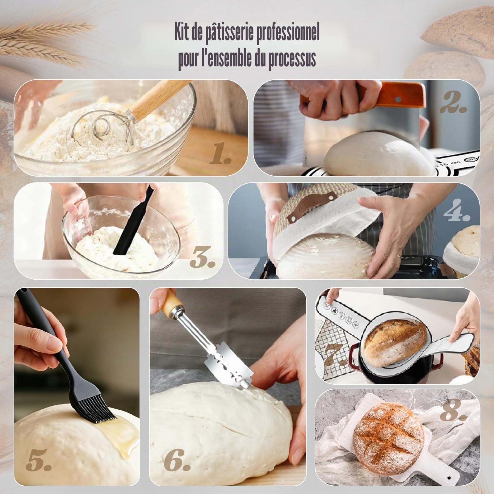 21 Pièces Kit Pain au Levain avec 25cm Ovale et 23cm Rond Corde en Coton Pliable Banneton, Kit Pain avec 650ml Bocal Levain,Sourdough Starter Kit pour Pâtissiers Débutants et Expérimentés