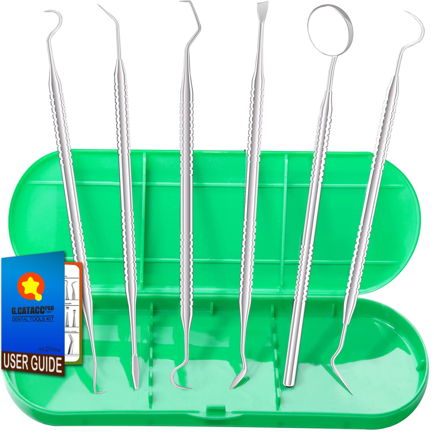 G.CATACC Dental Tools, Metal Dental Pick Teeth Cleaning Tools for Home Use, Stainless Steel Oral Care Hygiene Kit with Tooth Scraper Plaque Tartar Remover - with Case